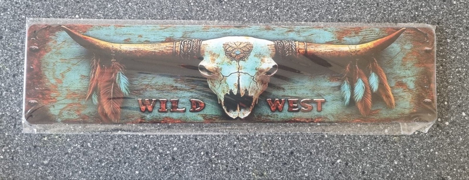 Metalen wandbord Wild West stierschedel, Metaal, Industrieel, Meerkleurig, Nieuw