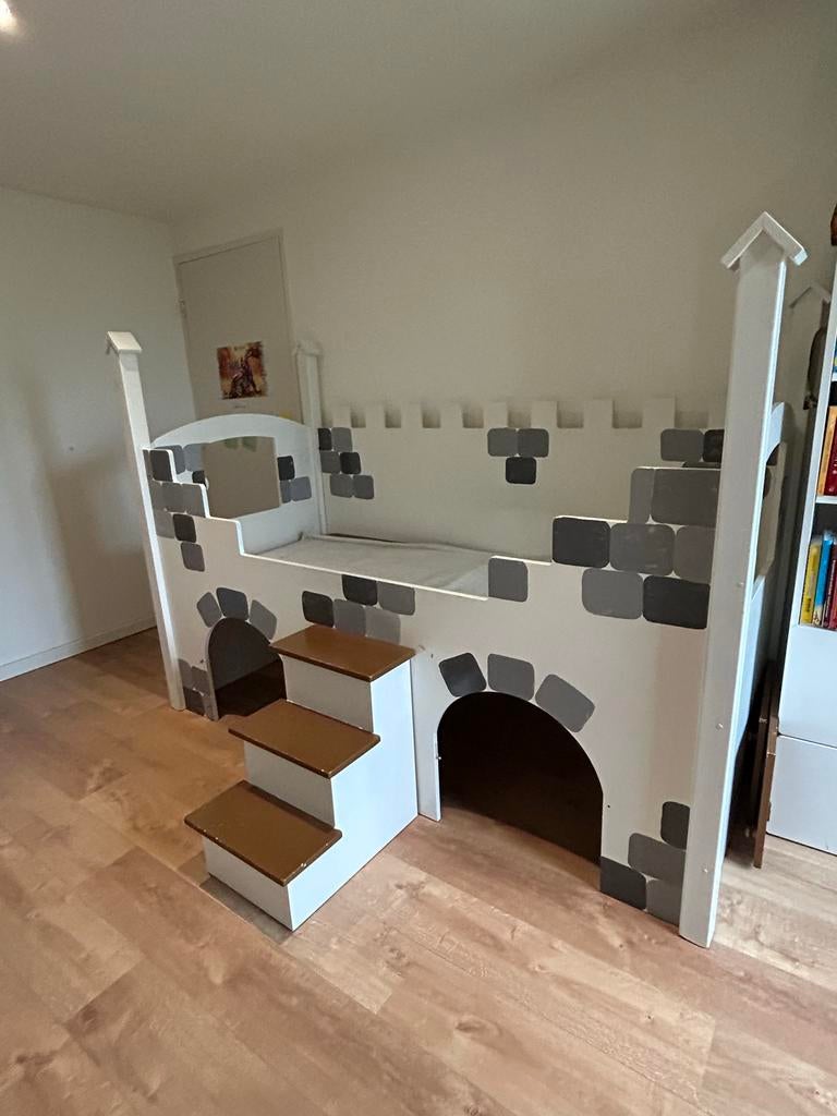 Halfhoogslaper kasteelbed incl. Bankje, Kinderen en Baby's, Kinderkamer | Bedden, Ophalen, 85 tot 100 cm, Gebruikt, Hoogslaper of Stapelbed
