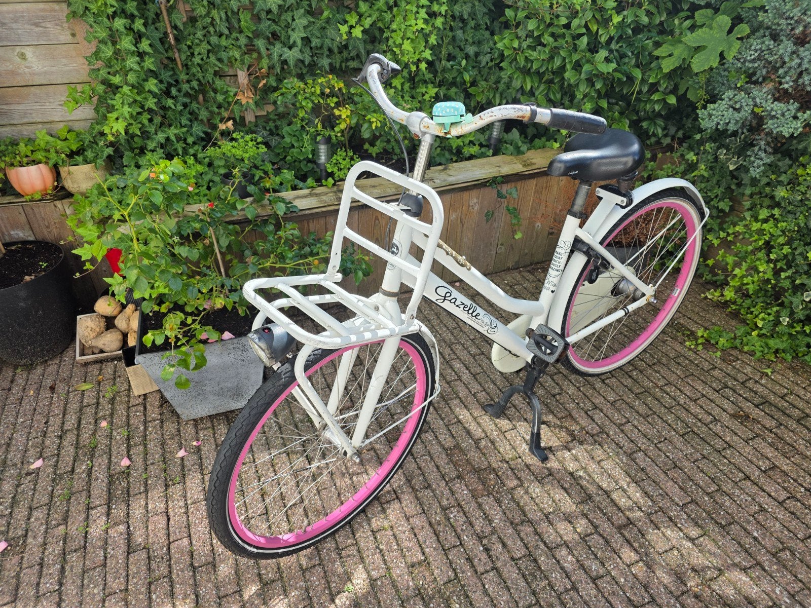 Gazelle Miss Grace Damesfiets - Wit met Roze Velgen, Ophalen, Terugtraprem, Gebruikt, 50 tot 53 cm