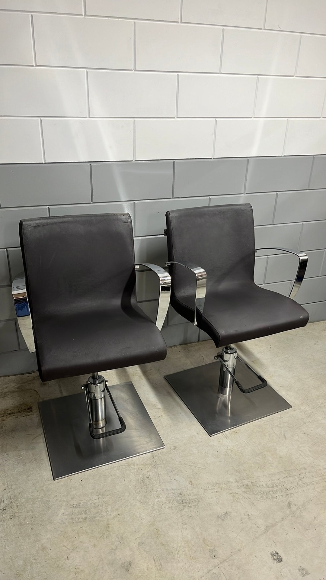 Kappersstoelen, Gebruikt, Twee, Bruin, Leer