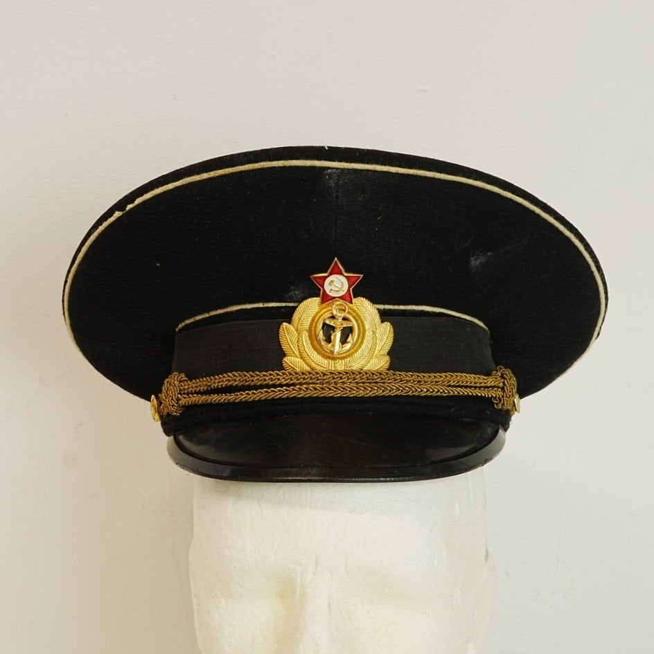 Vintage Russische Marine Officierspet - USSR Tijdperk '70., Ophalen of Verzenden, Marine, Helm of Baret
