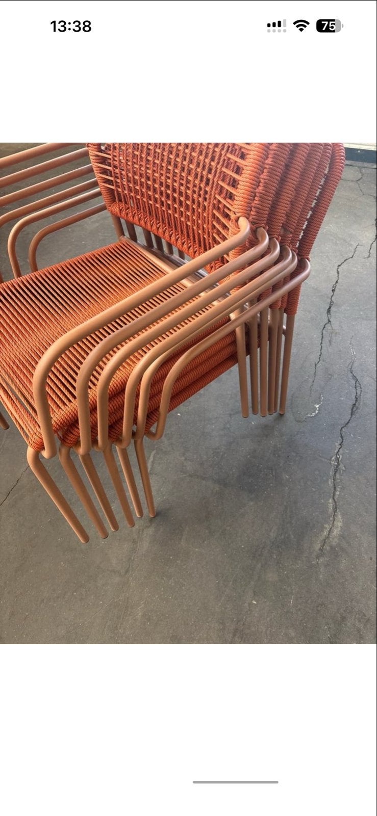 Set van 6 oranje/terra stoelen, Ophalen, Gebruikt, Metaal
