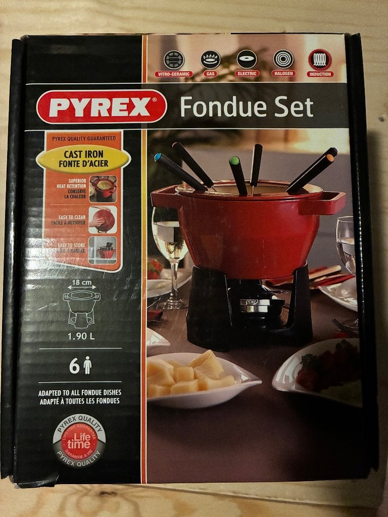 Pyrex fondue set gietijzer 1 keer gebruikt, Ophalen, Zo goed als nieuw, Brander, Fondueset