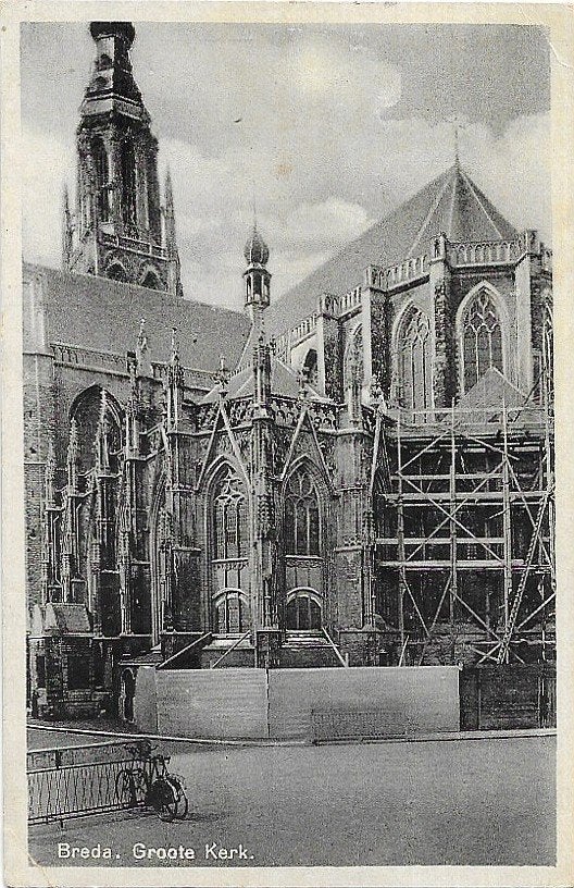 AK Breda - Groote Kerk, fietsenstalling, Verzenden, 1920 tot 1940, Gelopen, Noord-Brabant