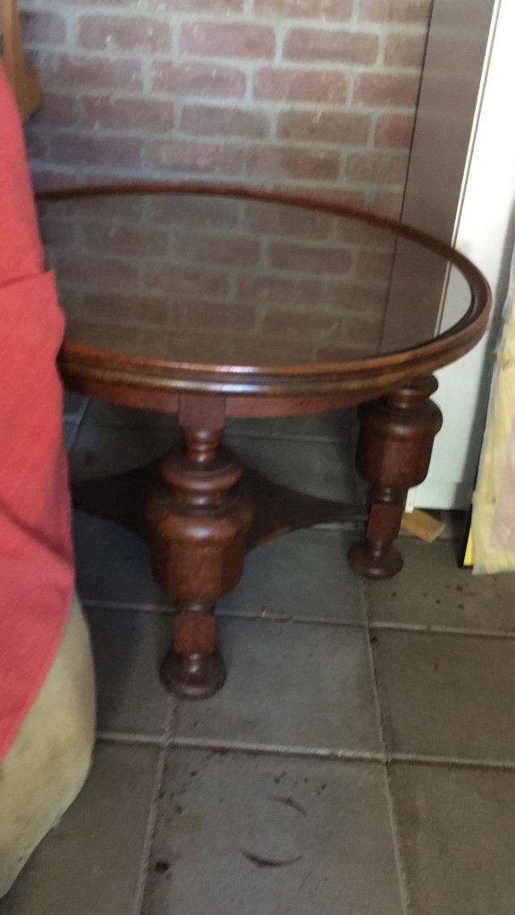 Salontafel met glasplaat. Jaren 50. Eiken., Huis en Inrichting, Tafels | Salontafels, Ophalen, Glas, Gebruikt, 50 tot 100 cm