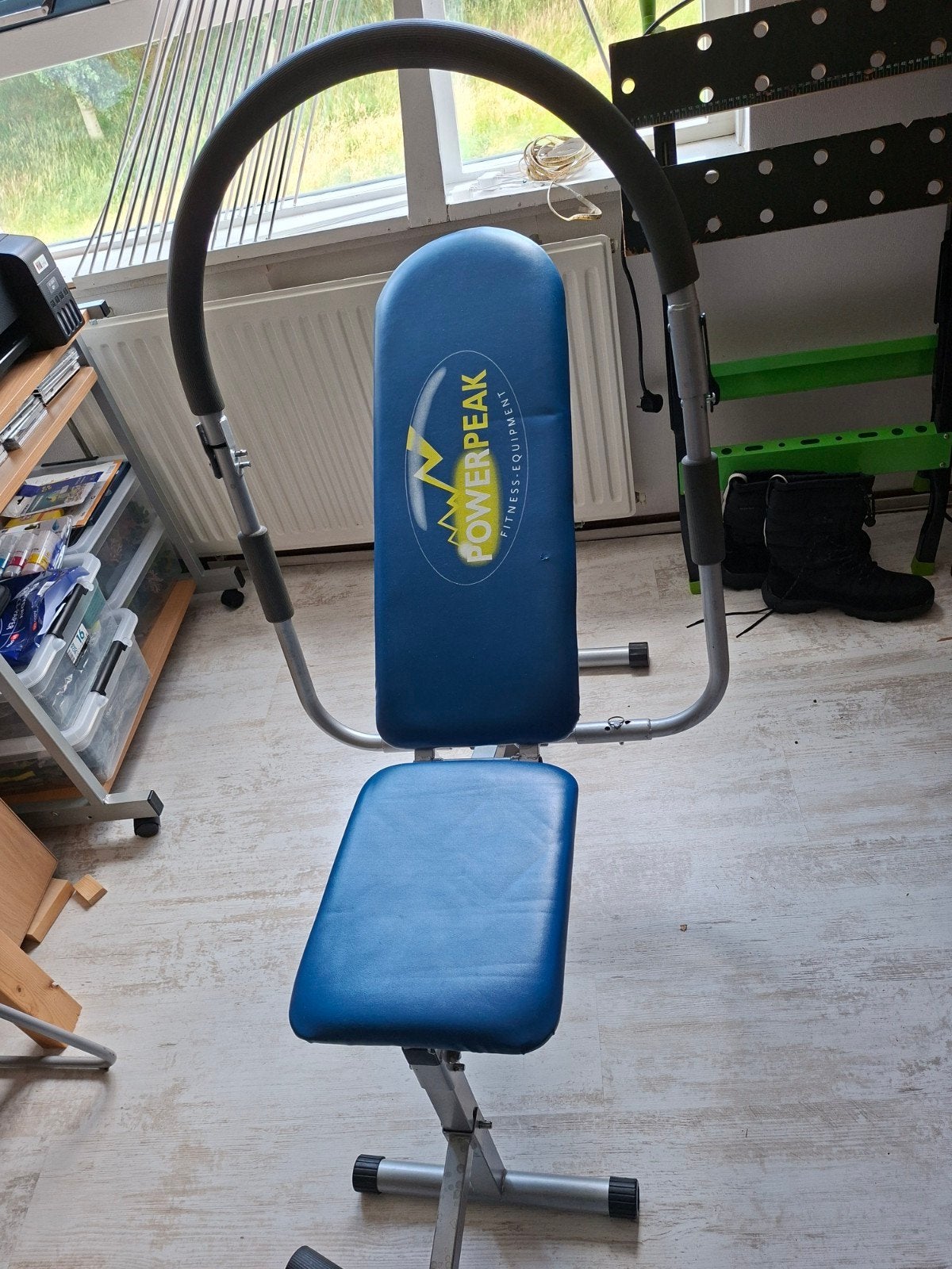 Buikspiertrainer, powerpeak equipment, .Blauwmet gele opdru., Sport en Fitness, Ophalen, Fitnessbank