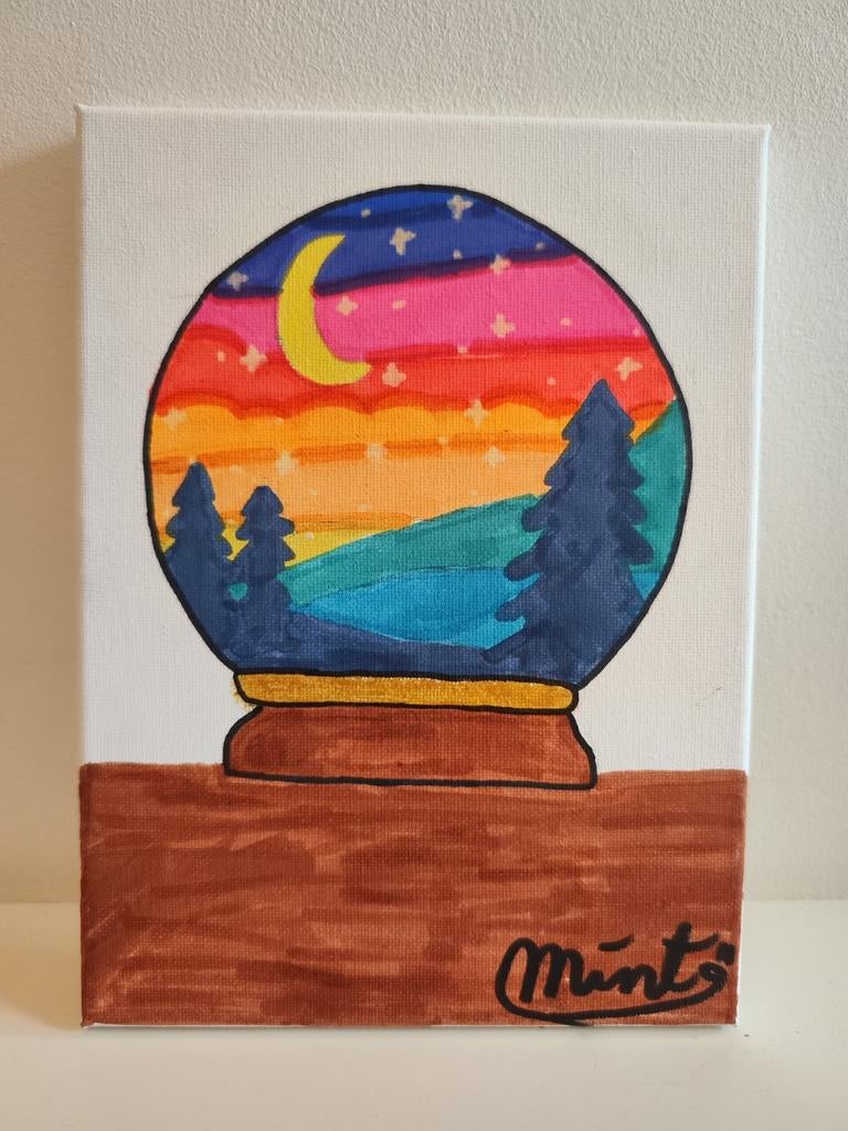 Schilderij van Mint - Toekomstbol met maan, Ophalen of Verzenden