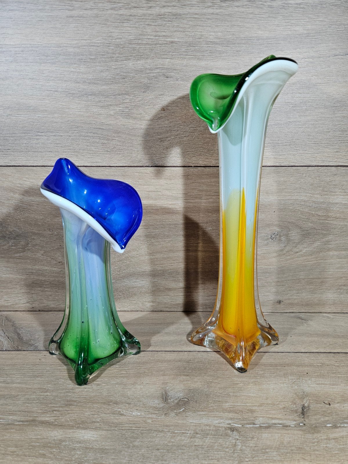 Set van 2 Murano-stijl glazen vazen - Vintage, Huis en Inrichting, Woonaccessoires | Vazen, Blauw, 25 cm, Ophalen of Verzenden