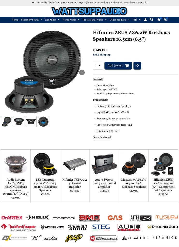 Hifonics ZEUS ZX6.2W Kickbass Speakers 16.5cm (6.5 inch), Auto diversen, Audio Design, Nieuw, Am Breilingsweg 3, 76709 Kronau, Duitsland