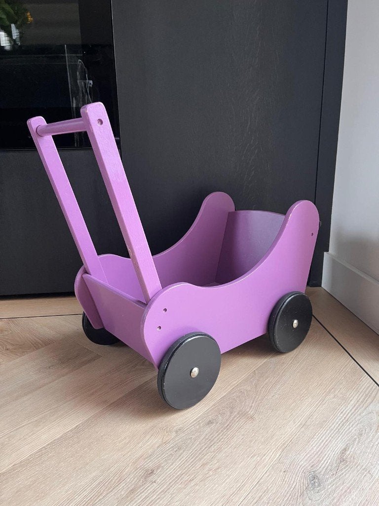 Houten poppenwagen - loopkar, Ophalen of Verzenden, Gebruikt, Duw- of Trekspeelgoed