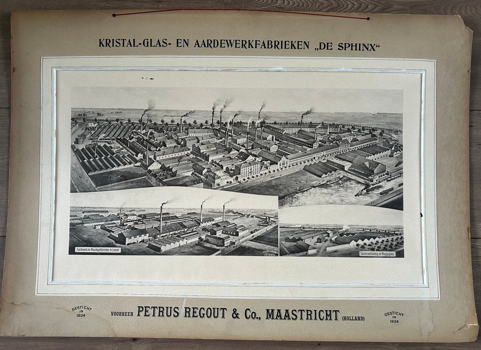 Zeldzame grote antiek fabrieksprent Petrus Regout Maastricht, Ophalen of Verzenden, Gebruikt, Reclamebord