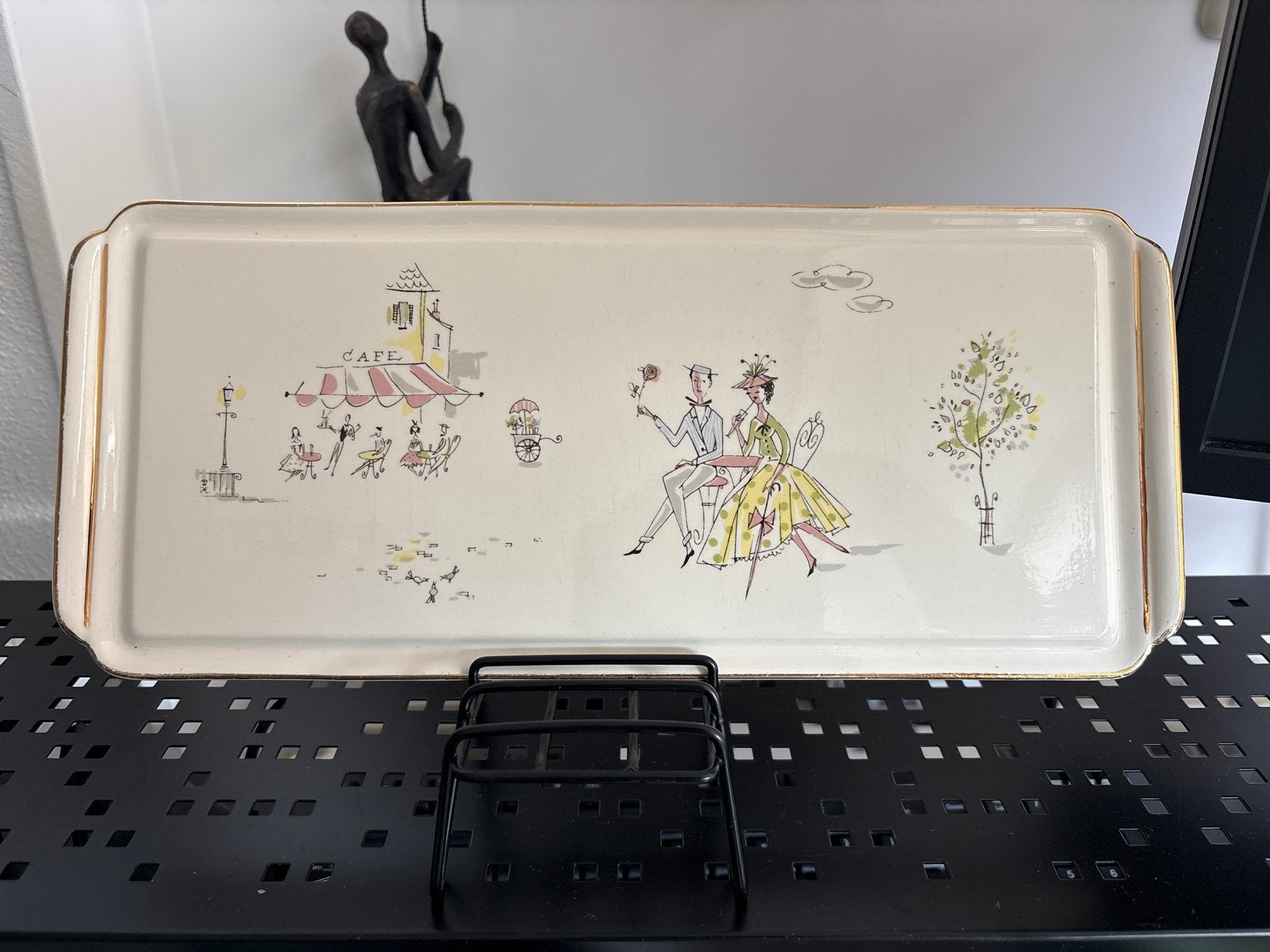 Vintage Stenen Dienblad met Frans Design - Echt Keramik, Ophalen of Verzenden