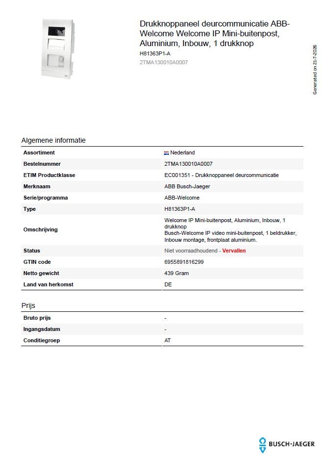 Foto 7 van ABB Busch-Welcome IP Mini videodeurbel – Nieuw