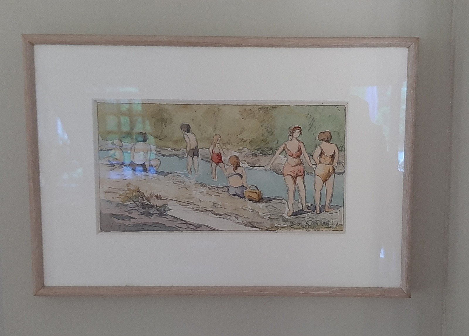 Aquarel van badende figuren provence Frankrijk, Ophalen
