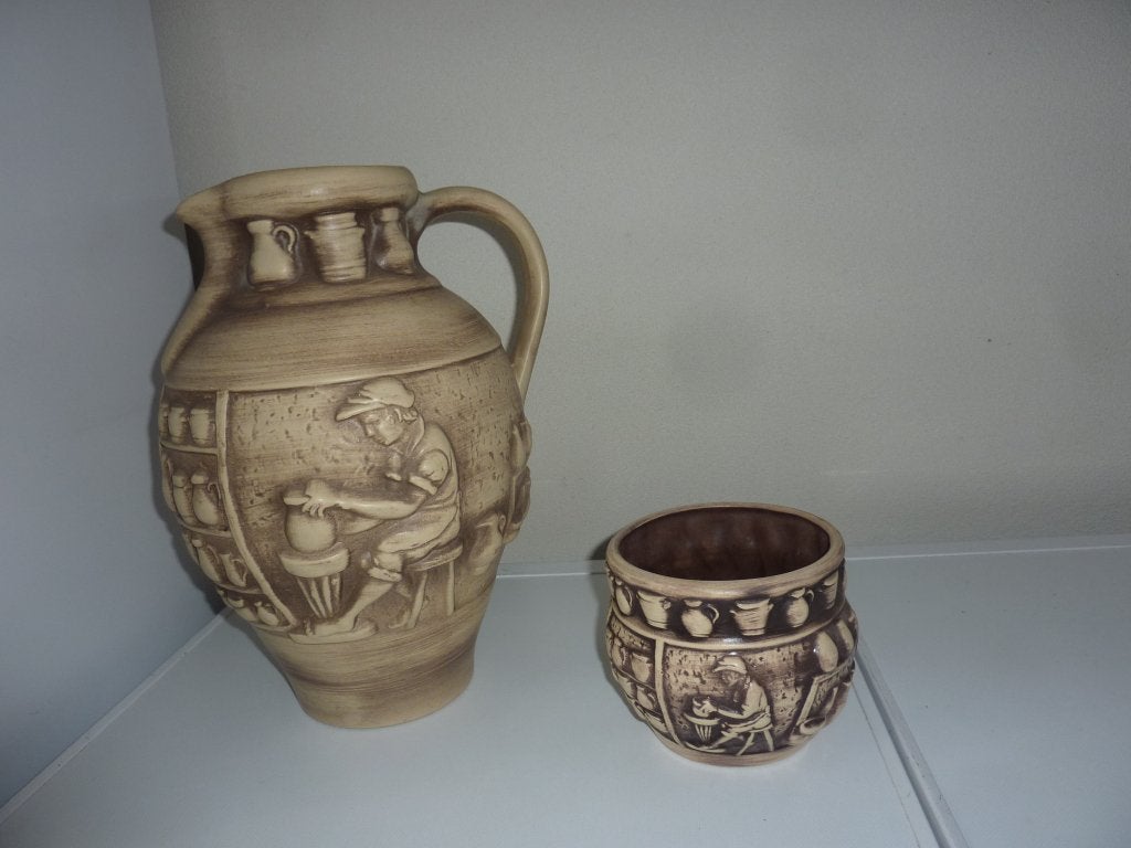 West Gemany, bloempot en grote kan., Gebruikt, Rond, Minder dan 40 cm, Binnen