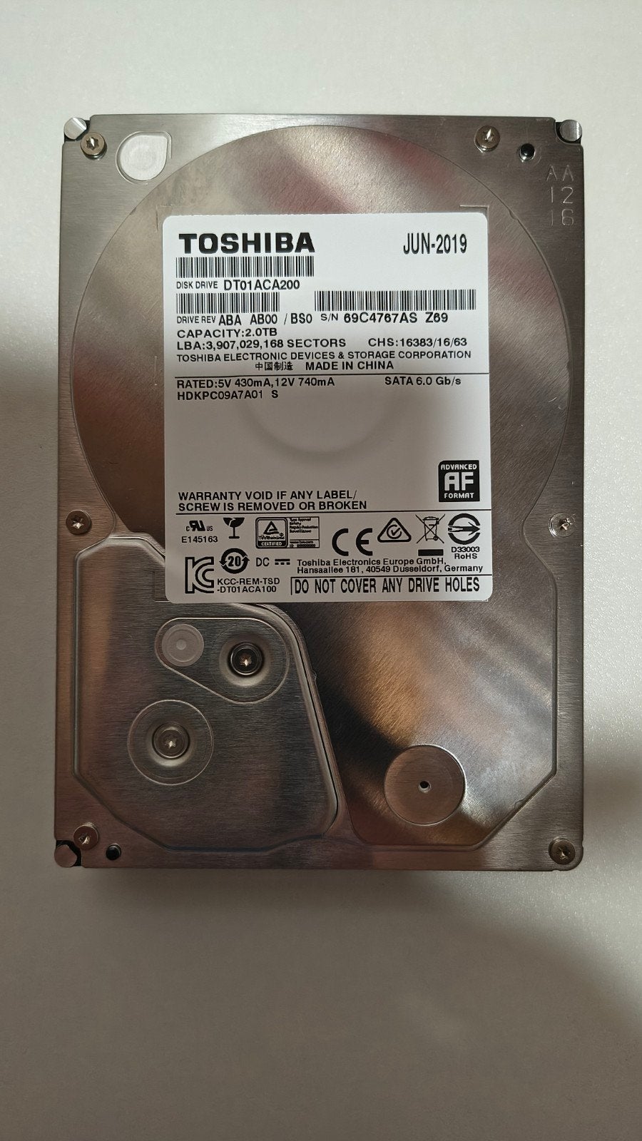 2Tb Sata harddisk in perfecte staat voor desktop, Computers en Software, Ophalen of Verzenden, Zo goed als nieuw, Desktop