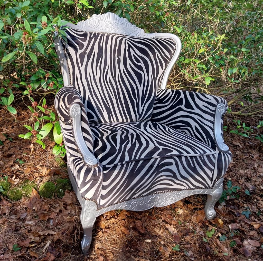 Fauteuil met zebraprint, barok, Huis en Inrichting, Fauteuils, Ophalen, Gebruikt, 75 tot 100 cm, Stof