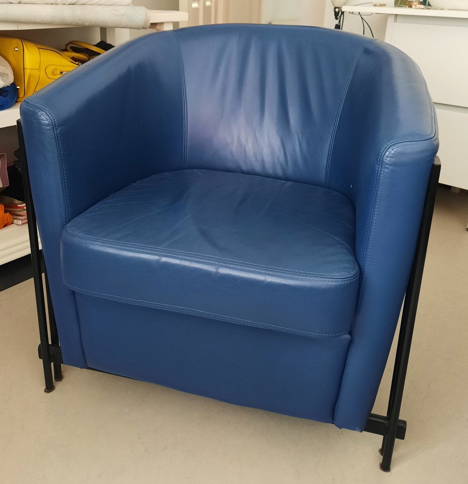 Mooie Italiaanse Stijl Stoel - Blauw Leer, Ophalen, Gebruikt, Blauw, Italiaanse stijl