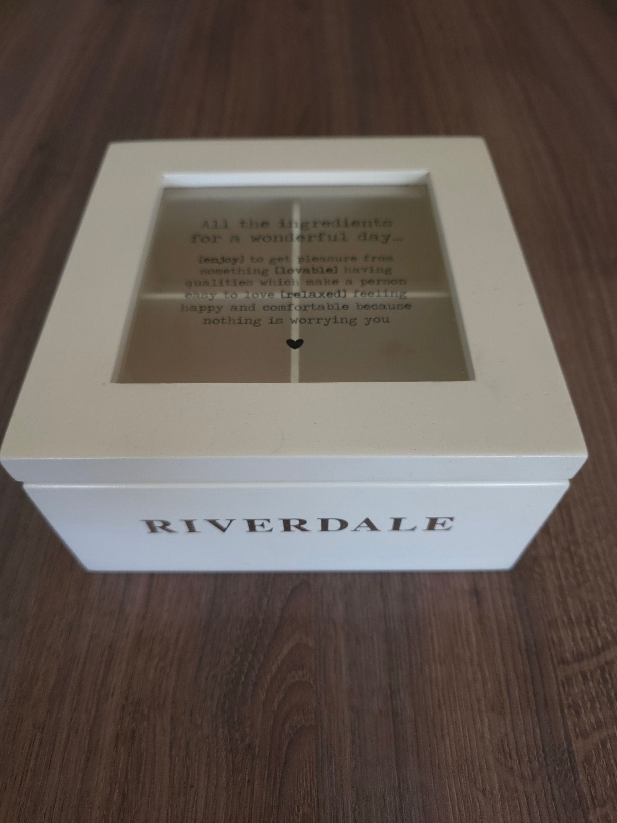 Riverdale opbergdoosje met tekst, Hout, Gebruikt, Ophalen of Verzenden, Landelijk