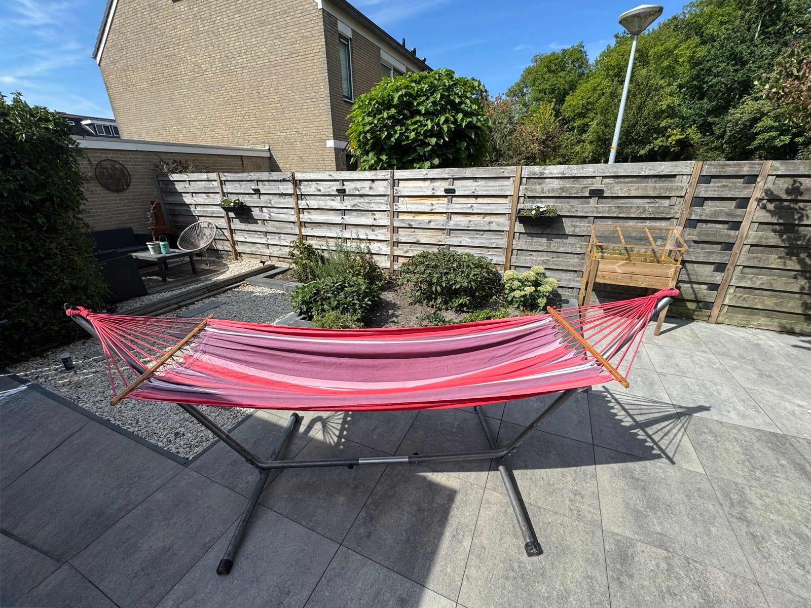 Luxe Amazonas hangmat met verstelbare standaard, Ophalen, Zo goed als nieuw, Met standaard, Eenpersoons