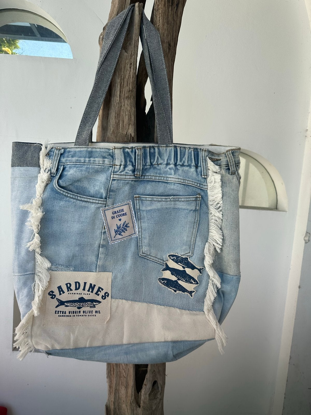 Unieke handgemaakte jeans tas uit Bali, Ophalen of Verzenden, Gebruikt, Blauw, Shopper