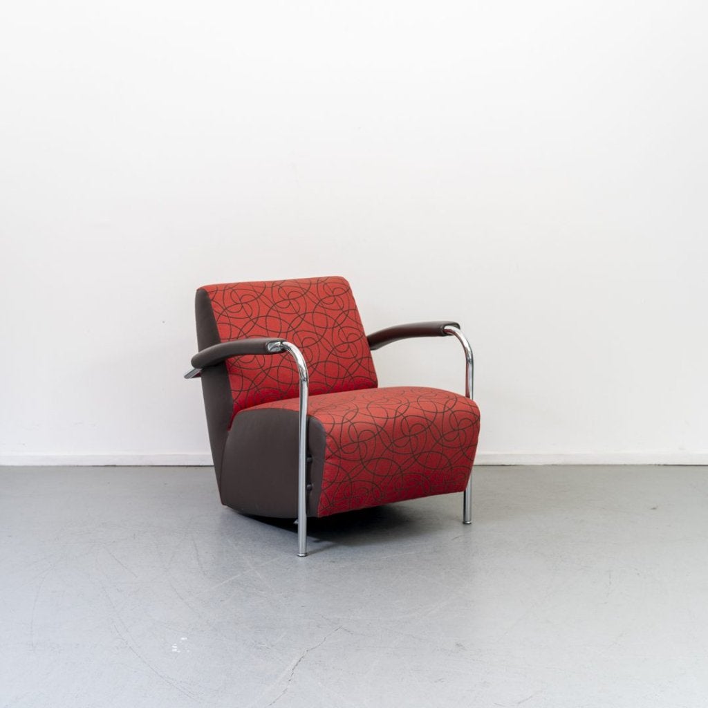 Leolux Scylla Laag Fauteuil Rood/Bruin Stof, Niet ingevuld, Zo goed als nieuw, Niet ingevuld, Niet ingevuld