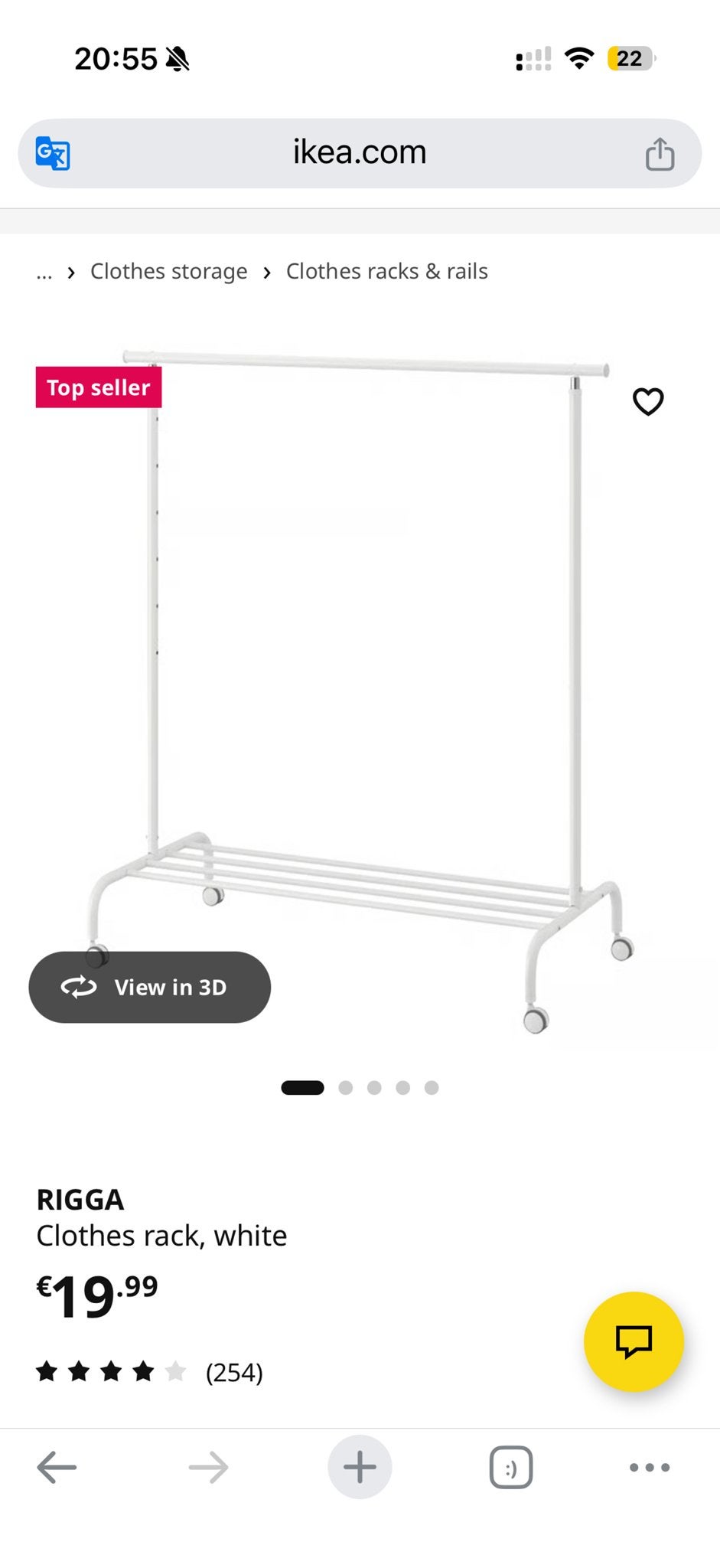 IKEA RIGGA Kledingrek - Verstelbaar en Verrijdbaar, Ophalen, Met wielen, Gebruikt