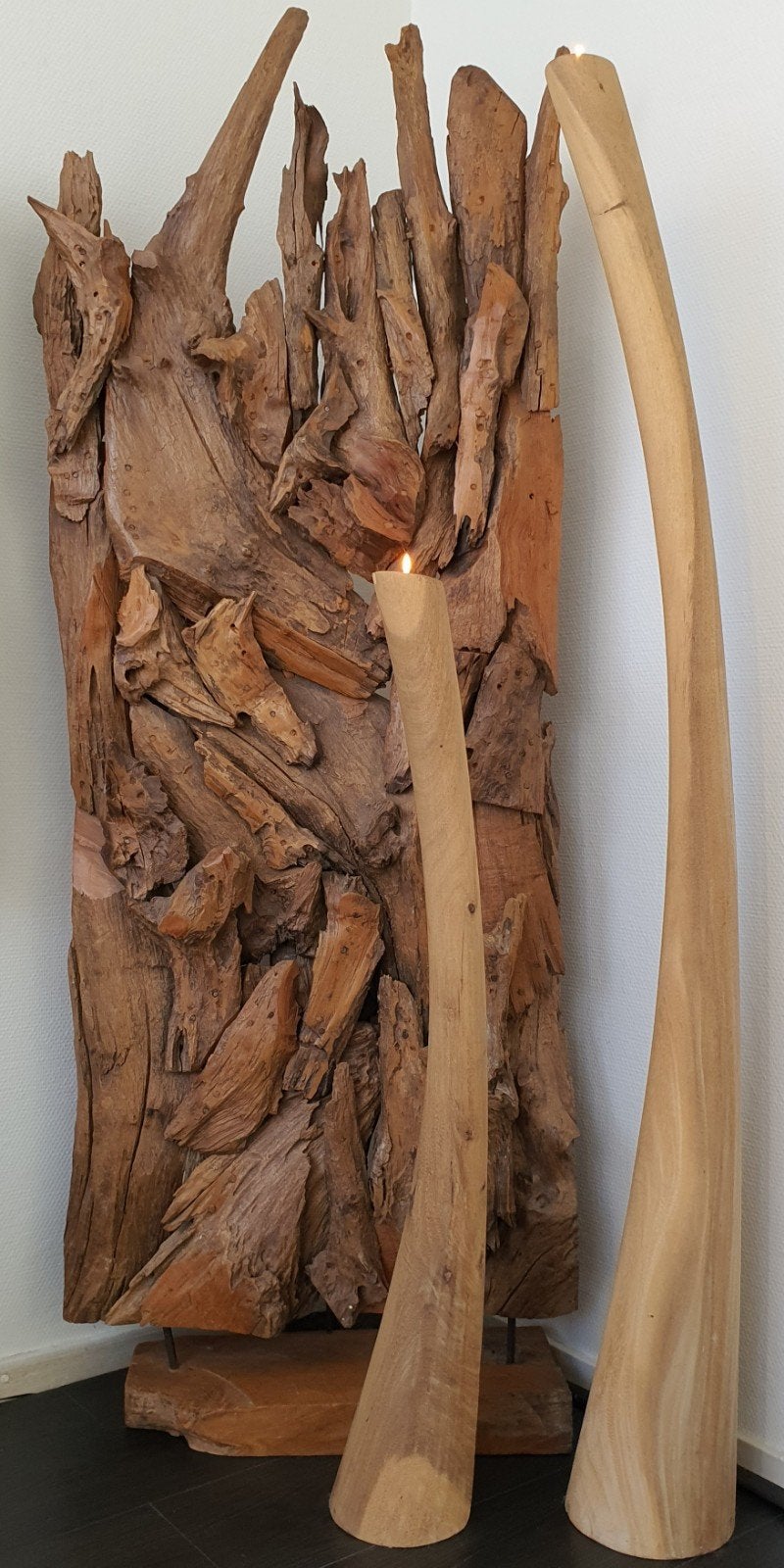 Teakhouten kandelaars kandelaar hout design, Ophalen of Verzenden, 151 cm, Kandelaar, Hout
