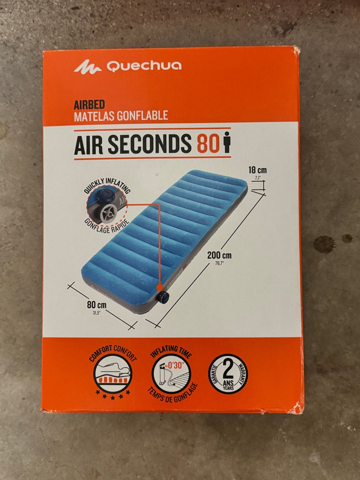 Quechua Air Seconds 80 opblaasbaar luchtbed 1-persoons, Ophalen, Nieuw, 1-persoons