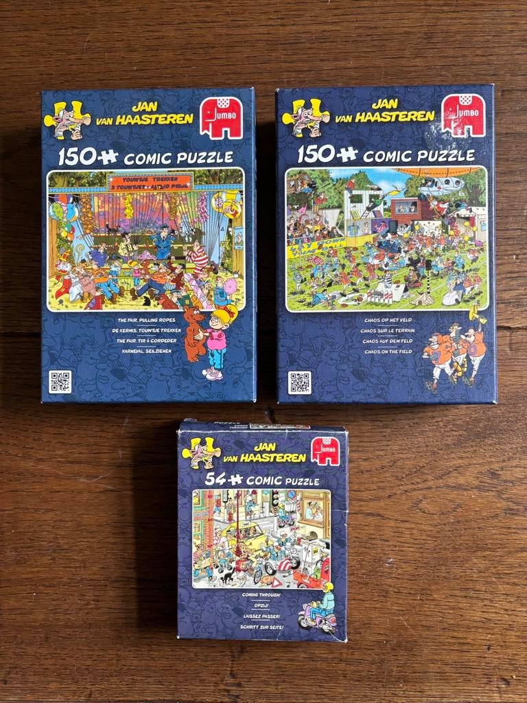 Kleine Jan van Haasteren puzzels: 2x 150 en 1x 54 stukjes, Ophalen of Verzenden, Minder dan 500 stukjes, Gebruikt, Legpuzzel