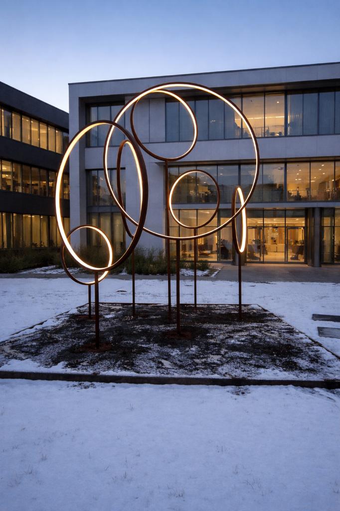 moderne, sculpturale lichtinstallatie van cortenstaal, Ophalen, Gebruikt, Metaal, Abstract beeld