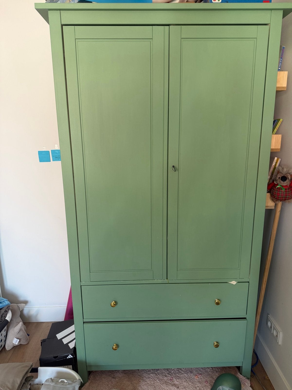 Groene kledingkast met lades en hangruimte, Ophalen, 100 tot 150 cm, 50 tot 100 cm, Zo goed als nieuw