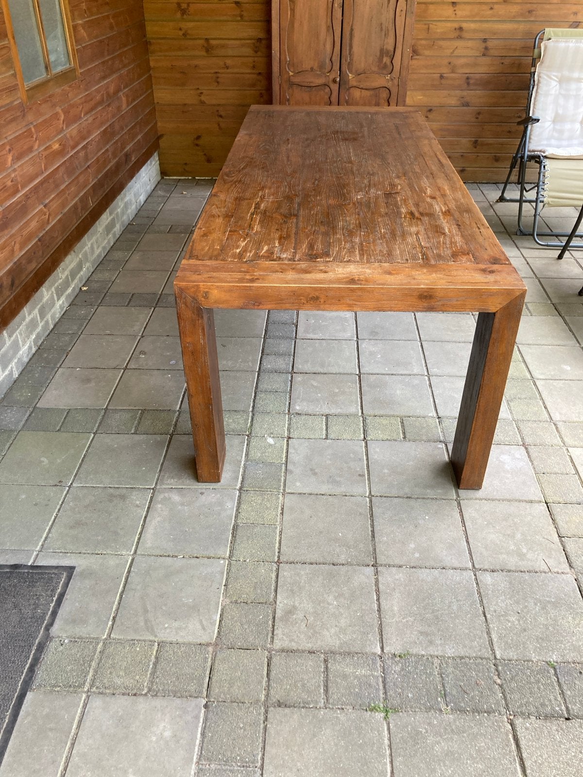 Grote eettafel 250x100 cm met afneembare uiteinden, Ophalen, Gebruikt, 100 tot 150 cm, 200 cm of meer
