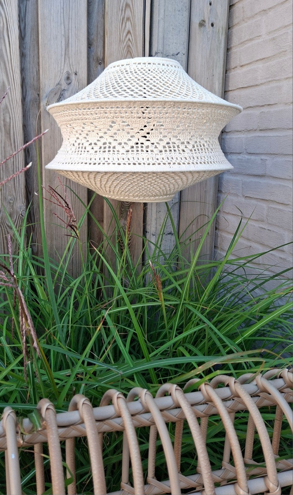 Hanglamp creme gehaakt Boheemse lamp D40 ibiza Boho Lamp, Huis en Inrichting, Lampen | Hanglampen, Textiel, Nieuw, E27 (groot)