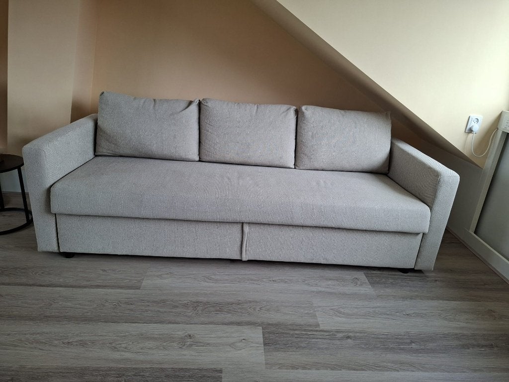 Slaapbank - bedbank, Ikea Friheten, Ophalen, Beige, Tweepersoons, 140 cm