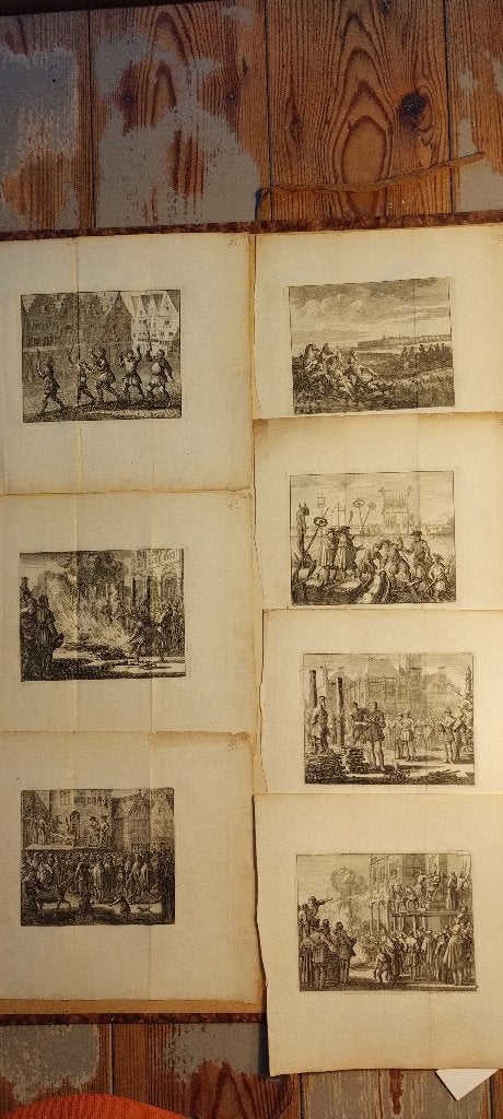 Zeven originele kopergravures van Jan Luyken 1698, Dagelijks leven, Gravure, Origineel, 11 cm