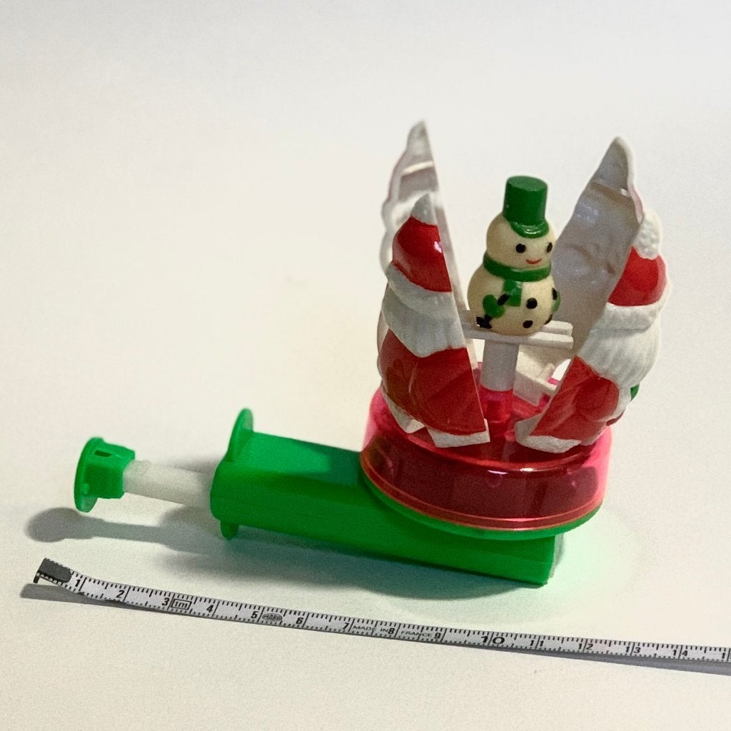 Vintage Kerstspeeltje Ornament met Sneeuwpopje push toy, Diversen, Kerst, Ophalen of Verzenden, Gebruikt