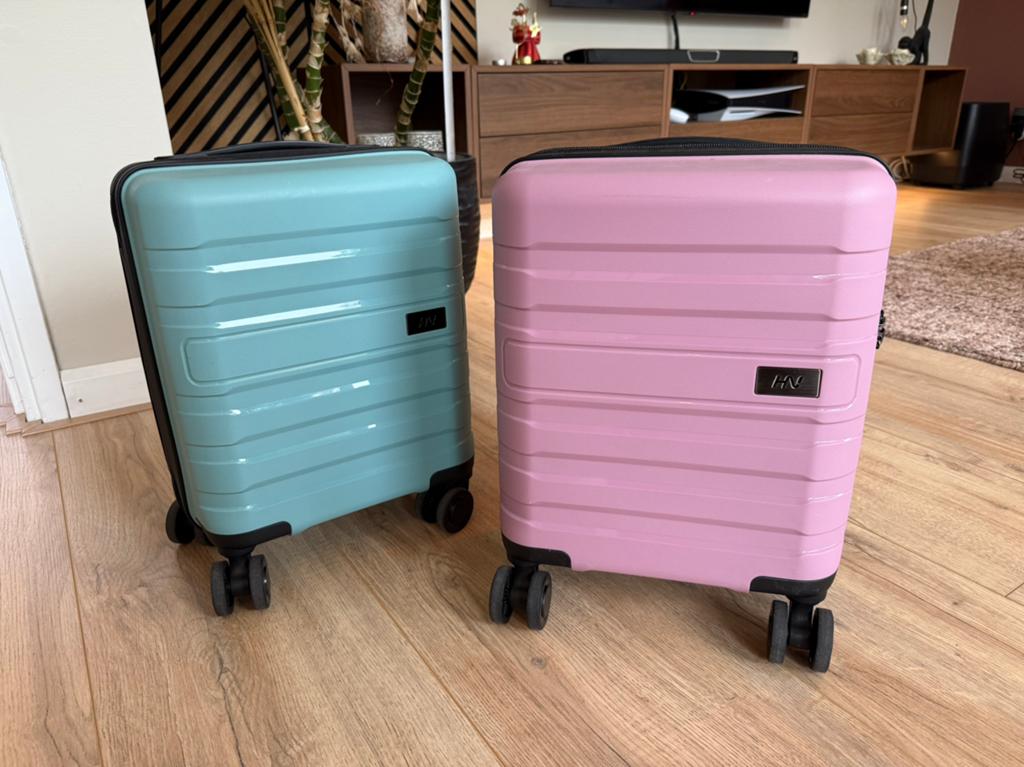 2x handbagage koffer roze blauw van anwb met slot, Ophalen, 50 tot 60 cm, Hard kunststof, Slot