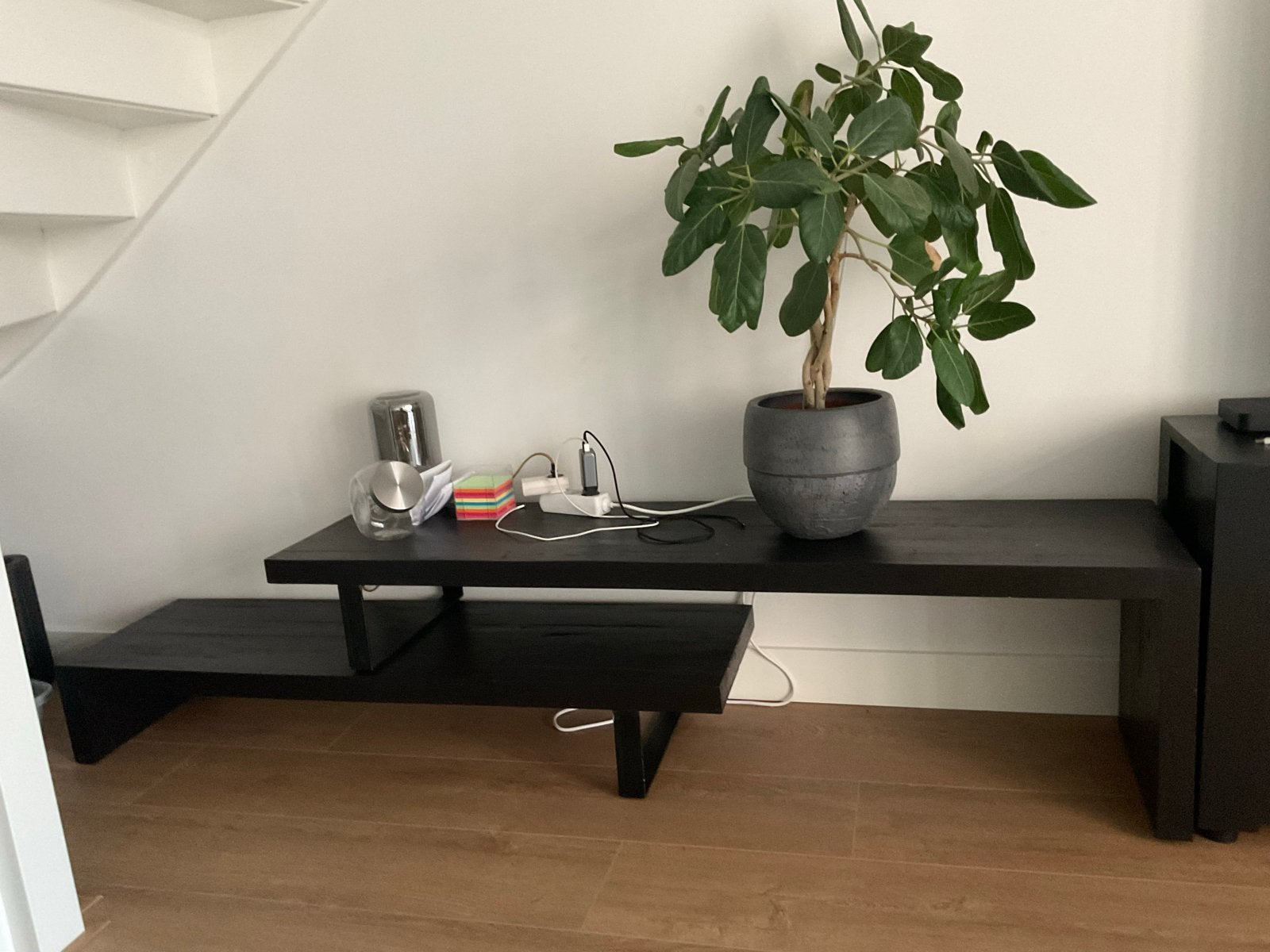 Modern zwart TV dressoir met Accessoire wandmeubel, Ophalen, Gebruikt, 200 cm of meer, Minder dan 100 cm