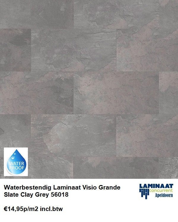 Waterbestendig Visio Grande Tegel Laminaat Slate Clay Grey, 75 m² of meer, Tegel laminaat vloer waterbestendig Leisteen grijs