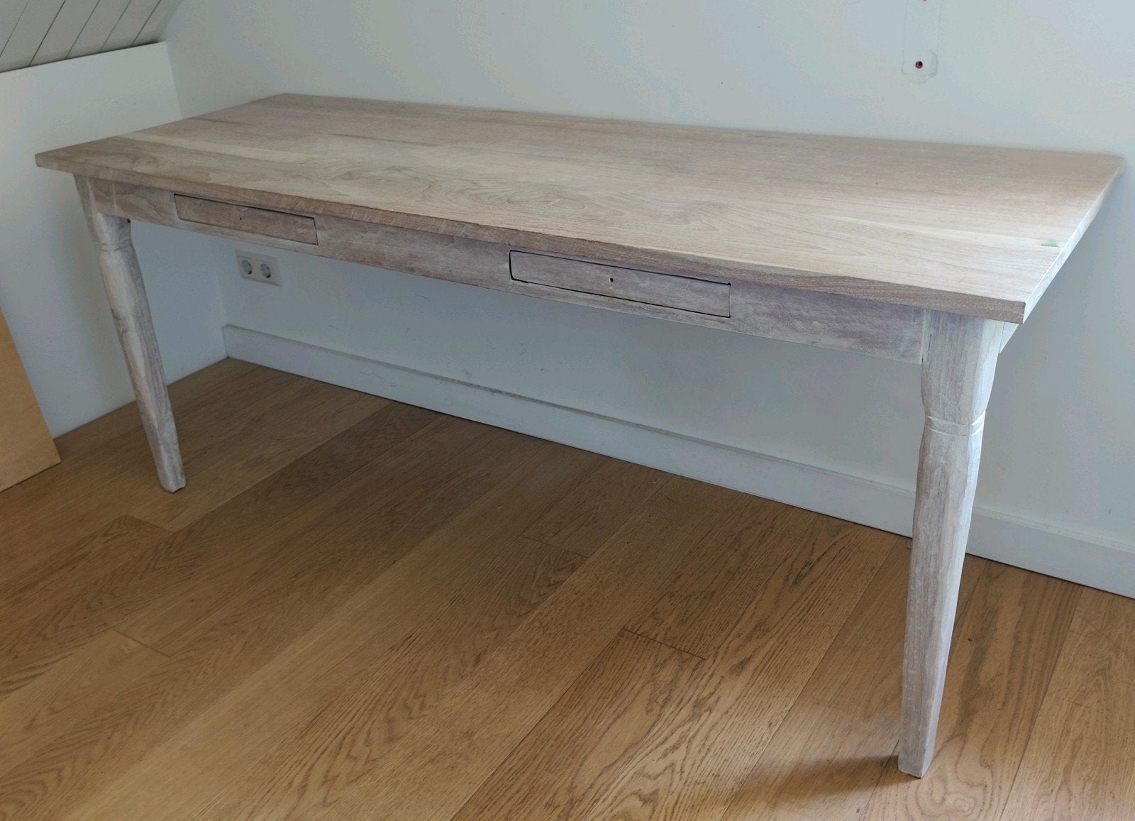 Ruim teak houten bureau 180x65x75 cm met lades, Huis en Inrichting, Bureaus, Ophalen, Overige typen, Gebruikt, Beige