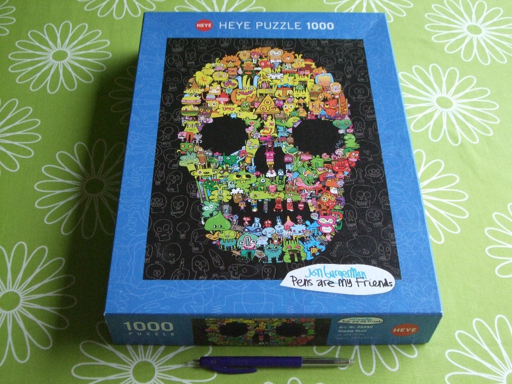 Heye puzzel - Doodle Skull - 1000 stukjes, Ophalen of Verzenden, 500 t/m 1500 stukjes, Zo goed als nieuw, Legpuzzel