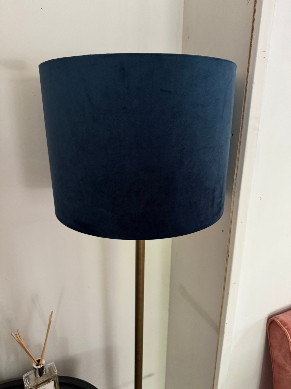 Blauwe velours lampenkap - diameter 40 cm, Ophalen, Zo goed als nieuw