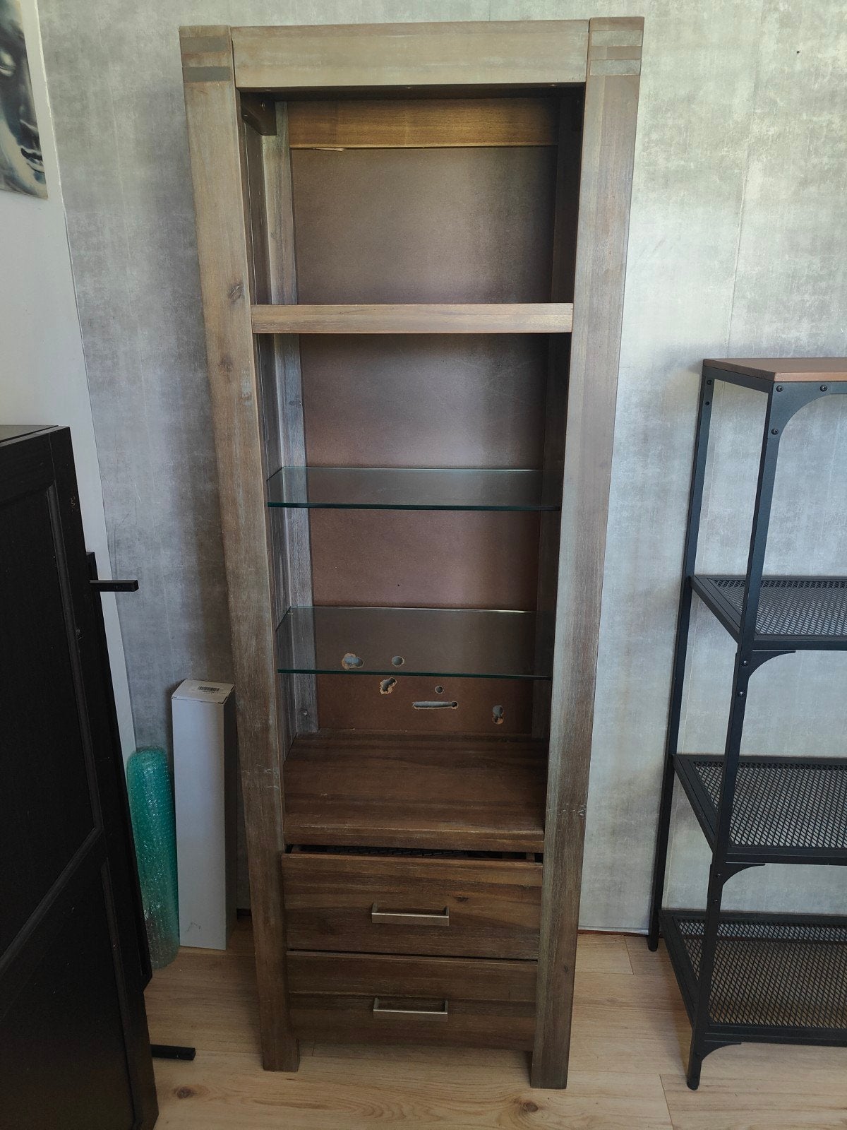 Zware last met 2 glazen planken 2 lades, Ophalen, Met plank(en), Gebruikt, Glas