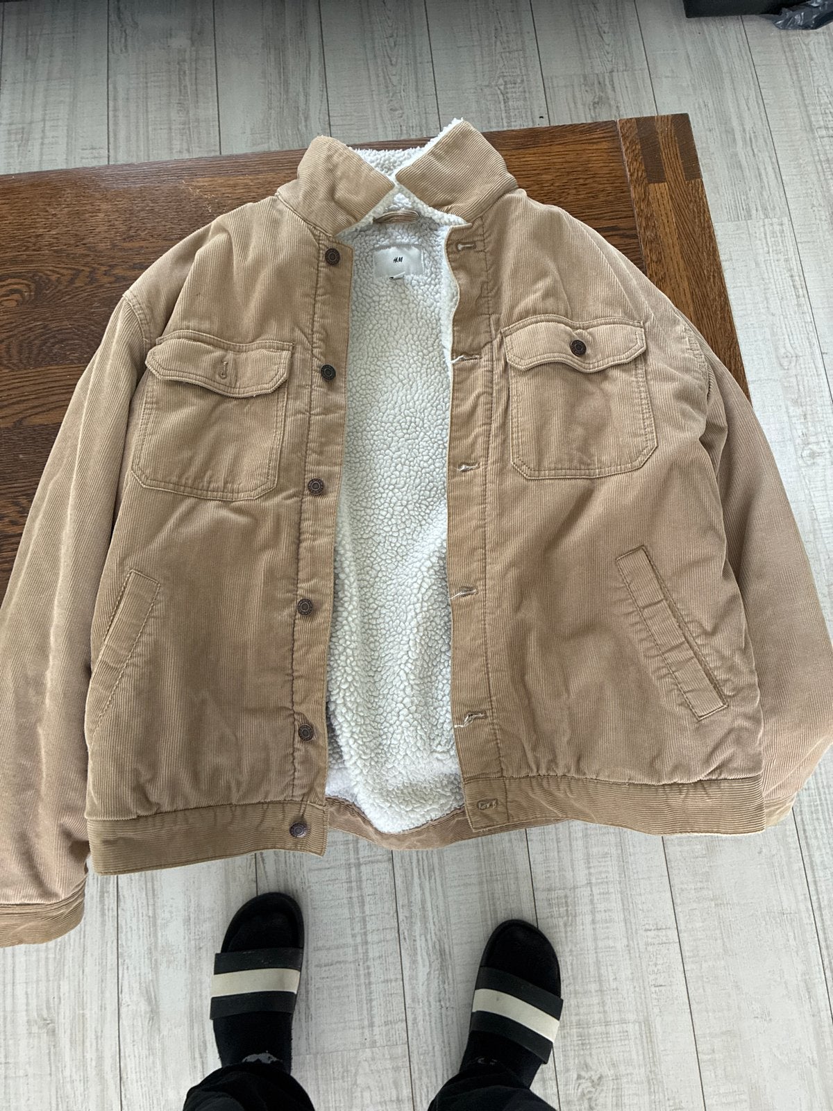 H&M Corduroy Sherpa Jas - Beige, Maat L, Ophalen, Zo goed als nieuw, Maat 52/54 (L), Beige