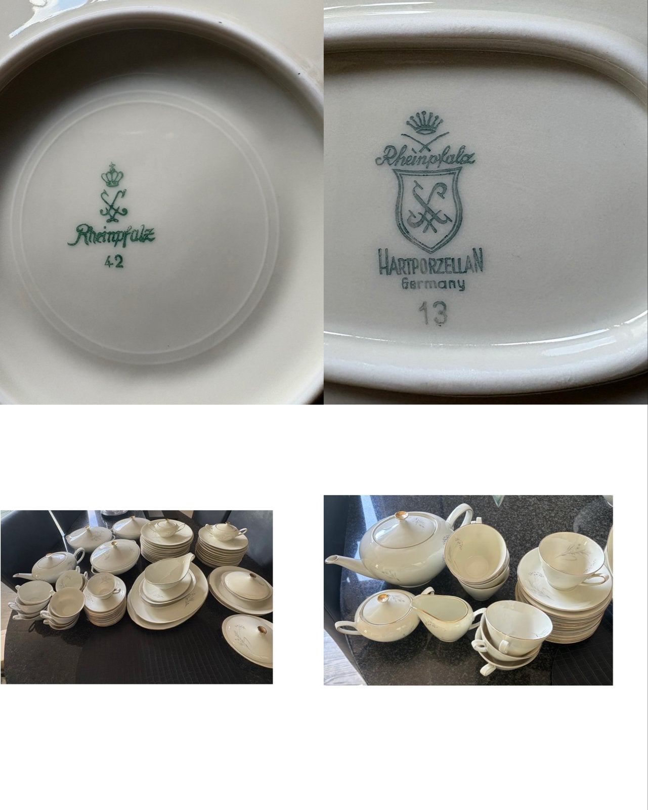 Rheinpfalz Hart Porselein Servies met Bloem en Gouden Rand, Ophalen