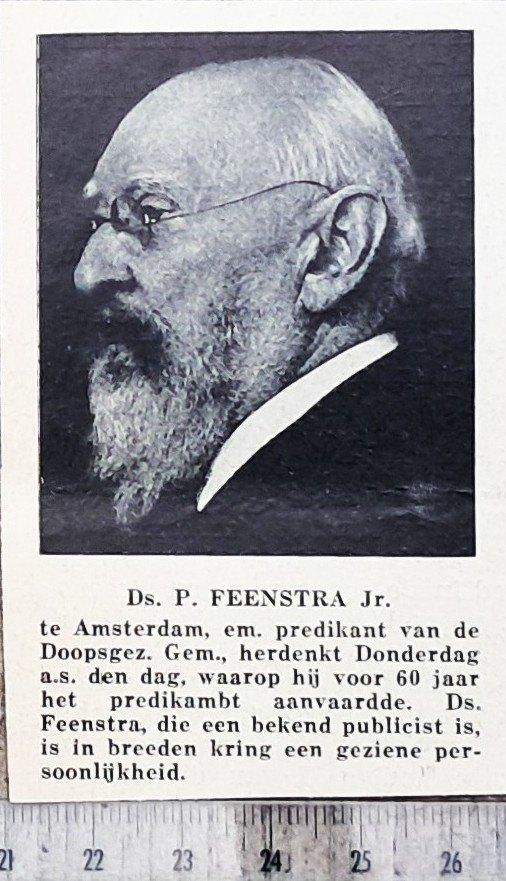 Amsterdam 1933, Ds.P.Feenstra 60 jaar Doopsgezind predikant, Verzamelen, Foto's en Prenten, Verzenden, Voor 1940, Gebruikt, Overige onderwerpen