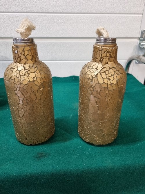 Olielamp flessen goud kleurig mozaiek, Ophalen of Verzenden, 'T Olde Gre-j, Info@toldegrej.nl, Endepoelstraat 20f Didam