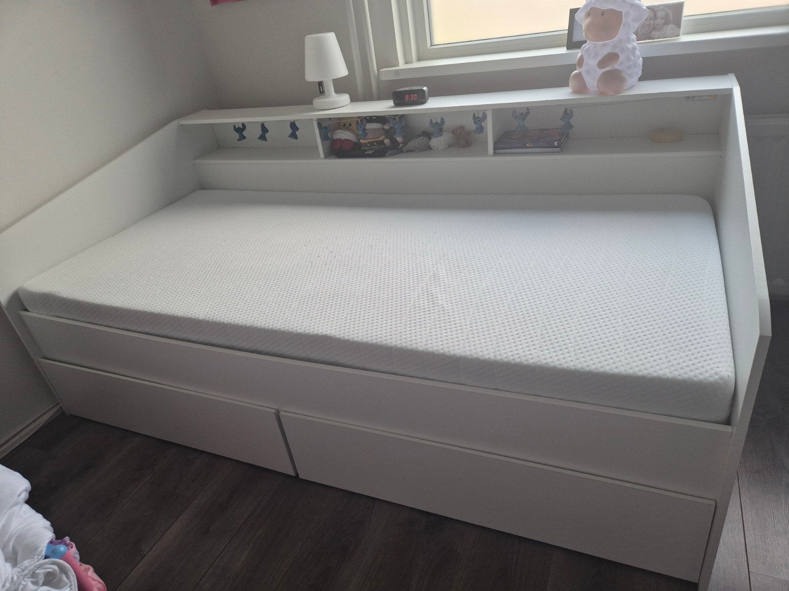 1 persoonsbed met laden, Huis en Inrichting, Ophalen, 90 cm, Eenpersoons, Wit