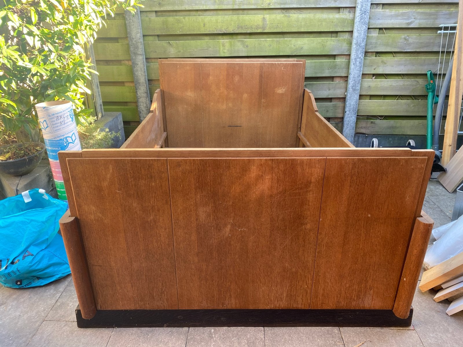 Vintage houten ledikant (bedframe) 192x120 cm - Eikenhout, Antiek en Kunst, Ophalen